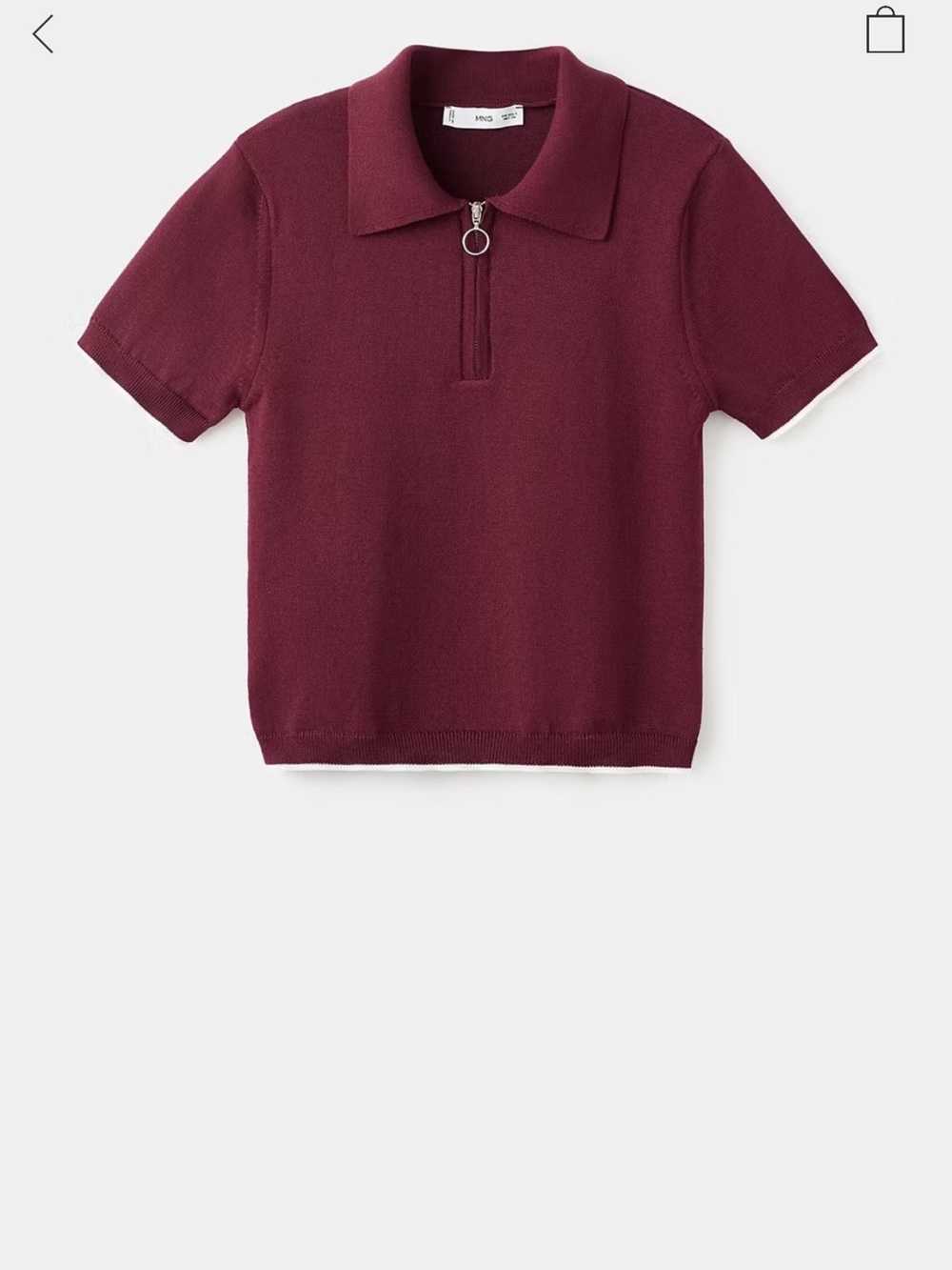 NWT Mango Burgundy Zip-Collar Short-Sleeve Knit Top